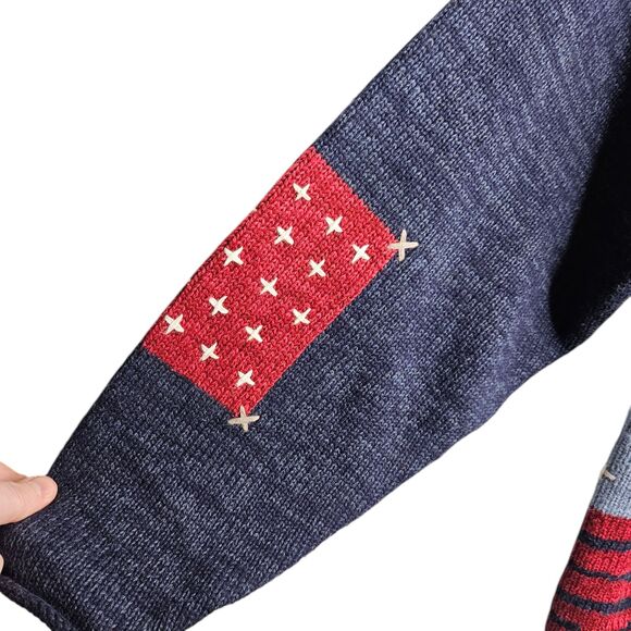 PBJ Sport Vintage Sweater Women's Large Chunky Knit Americana Patchwork Folk - Picture 5 of 9
